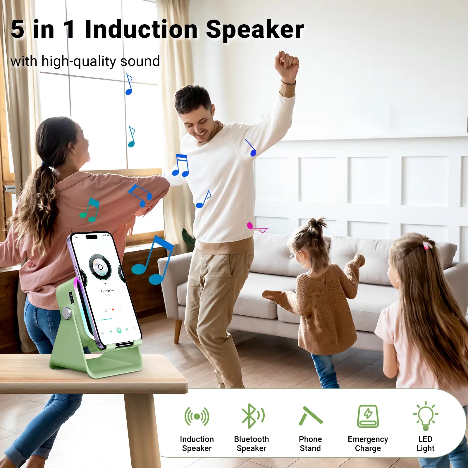 [Fathersdaygift] PUTARE Wireless Induction Audio Speaker Stand, 5In1 Cellphone Holder, 3500Mah Rechargeable Emergency Power Bank,360° Adjustable Mobile Tablet Stand with Colorful Ambient Light Gifts for Men Women Summerwins