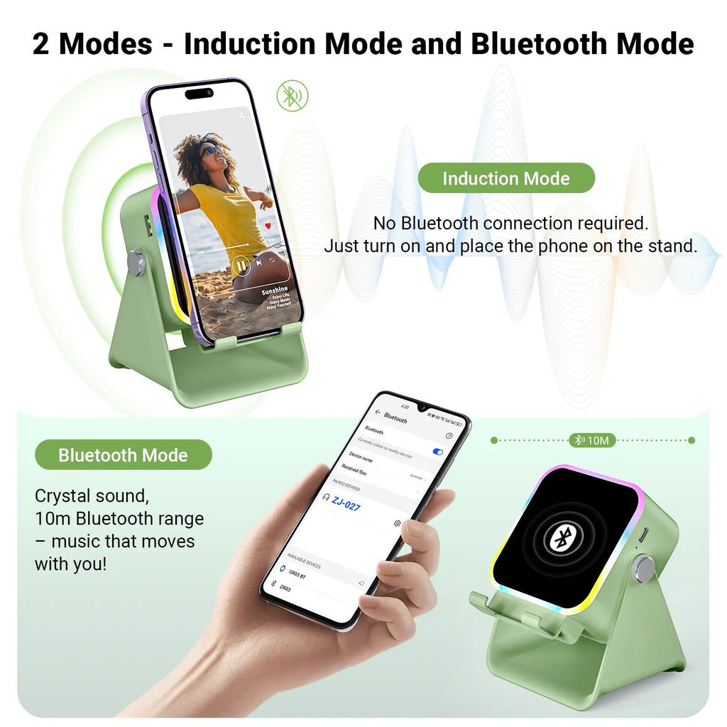 [Fathersdaygift] PUTARE Wireless Induction Audio Speaker Stand, 5In1 Cellphone Holder, 3500Mah Rechargeable Emergency Power Bank,360° Adjustable Mobile Tablet Stand with Colorful Ambient Light Gifts for Men Women Summerwins