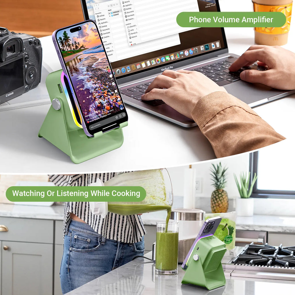 [Fathersdaygift] PUTARE Wireless Induction Audio Speaker Stand, 5In1 Cellphone Holder, 3500Mah Rechargeable Emergency Power Bank,360° Adjustable Mobile Tablet Stand with Colorful Ambient Light Gifts for Men Women Summerwins