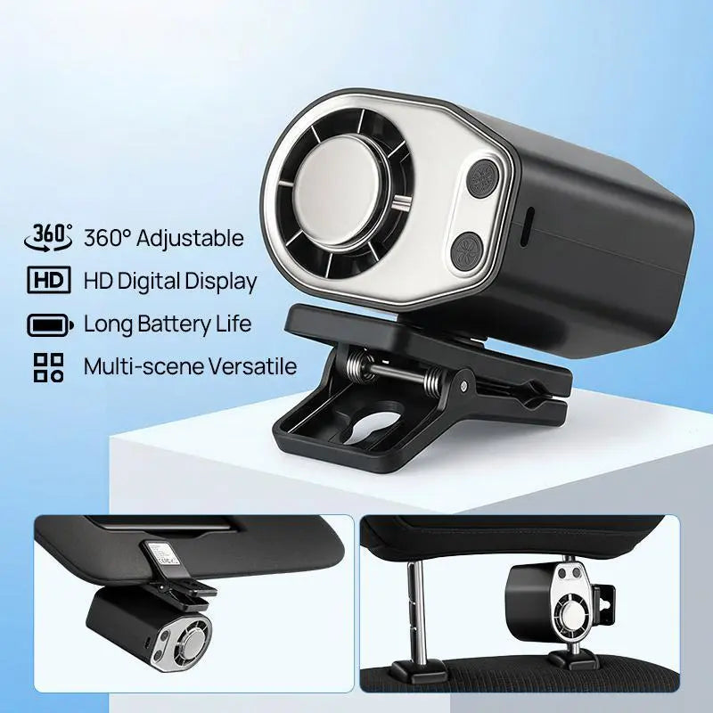 【Fathersdaygift & 3-Days Shipping】Joytutus Semiconductor Cooling Car Clip on Fan - 360° Rotation, 100 Speeds Adjustable, LED Display, USB Rechargeable, Wide Clamp, 16℃ Semi-Cooling, 20Hr 3000Mah Battery, Personal Summer Fan for Car Sunvisor Backseat