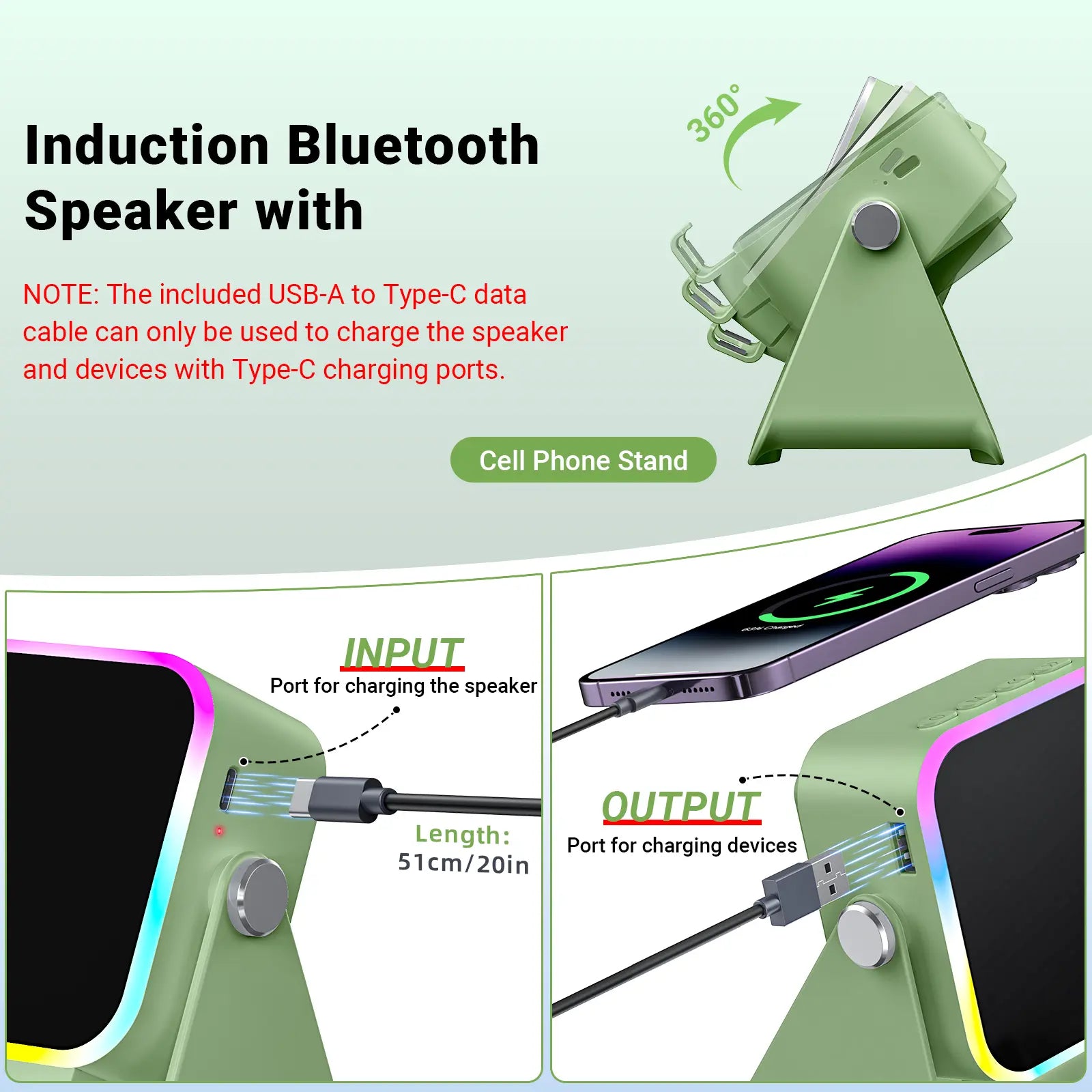 [Fathersdaygift] PUTARE Wireless Induction Audio Speaker Stand, 5In1 Cellphone Holder, 3500Mah Rechargeable Emergency Power Bank,360° Adjustable Mobile Tablet Stand with Colorful Ambient Light Gifts for Men Women Summerwins